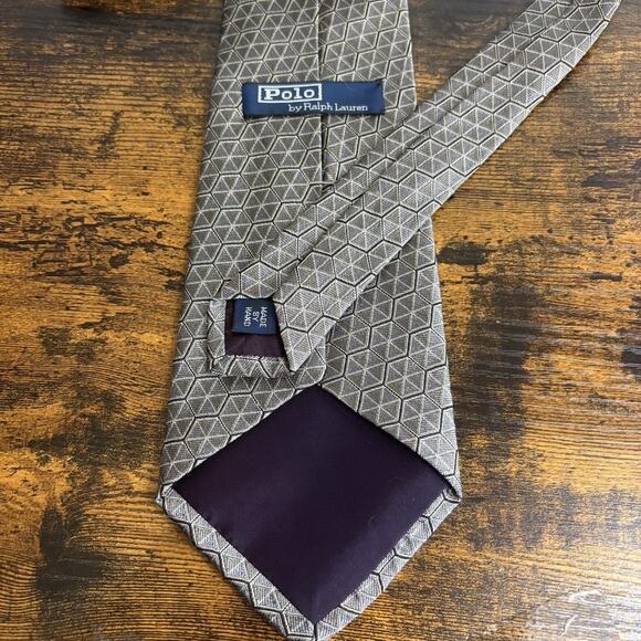 Polo Ralph Lauren Silk Tie Gray Geometric Handmade USA 59" - Picture 2 of 8